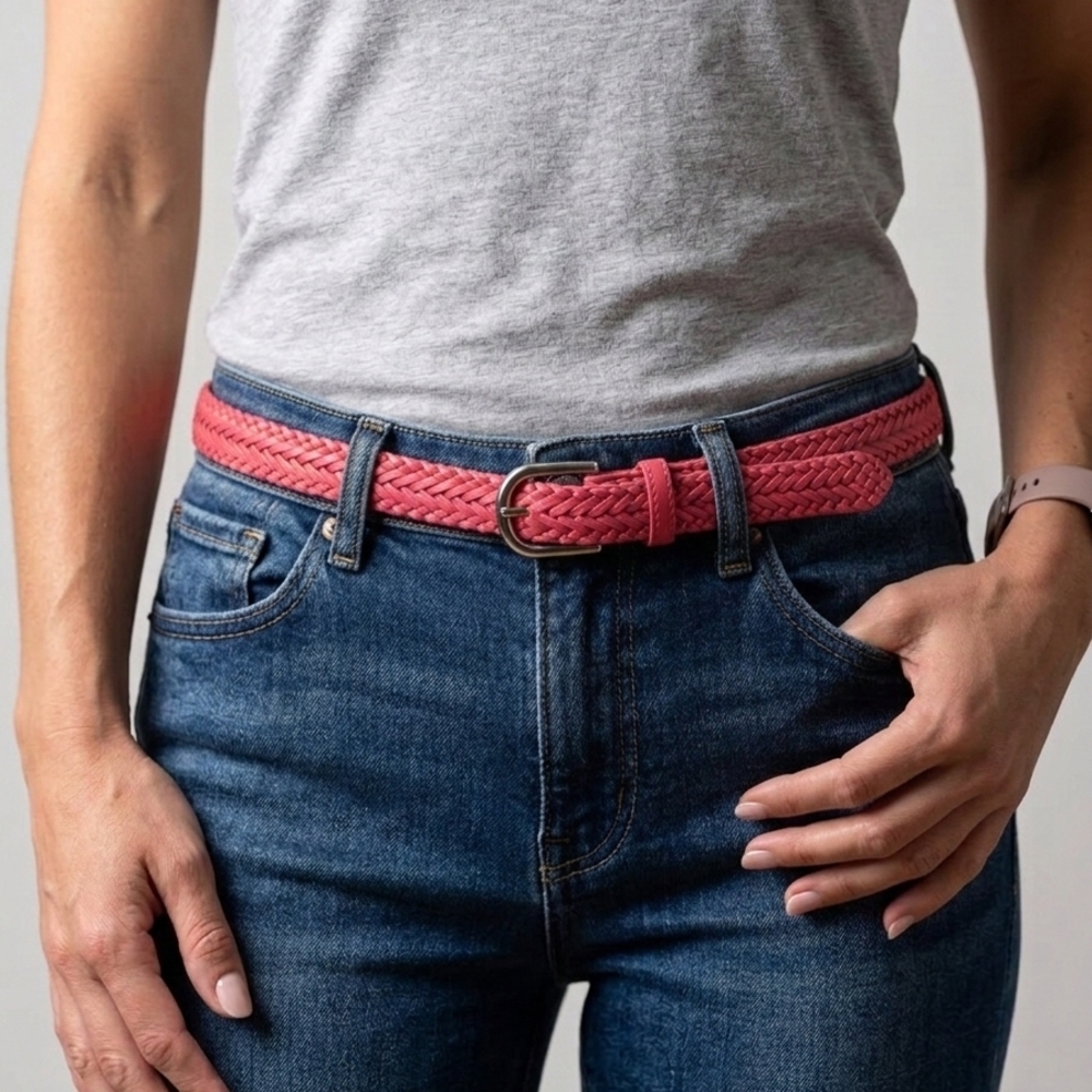 TALBOTS Coral Genuine Leather Belt with Silver Buckle